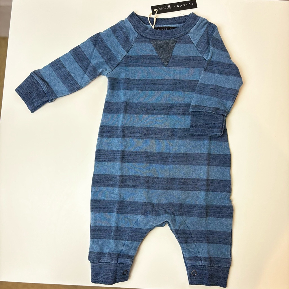 NWT Baby Miki Miette Romper NB Blue Striped Long Sleeve